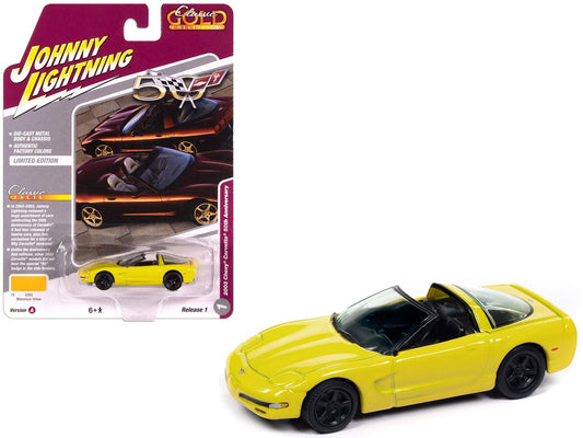 2003 Chevrolet Corvette Convertible "50th Anniversary" Millennium Yellow "Classic Gold Collection" 1/64 Diecast Model Car by Johnny Lightning