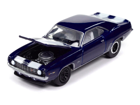 1969 Chevrolet Camaro Z28 Blue Metallic with White Stripes and Interior "Muscle Cars USA" Series 1/64 Diecast Model Car by Johnny Lightning