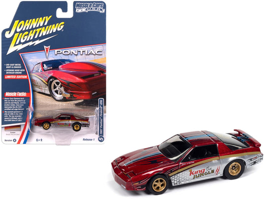 1987 Pontiac Firebird GTA "King of the Jungle" Red and Silver Metallic with Graphics "Muscle Cars USA" Series 1/64 Diecast Model Car by Johnny Lightning