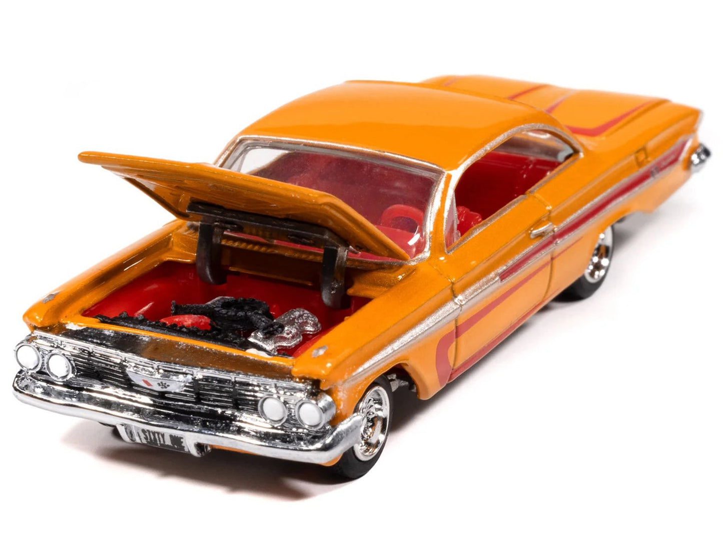 1961 Chevrolet Impala SS 409 Yellow Metallic with Red Stripes and Interior "Scrapin" Series 1/64 Diecast Model Car by Johnny Lightning