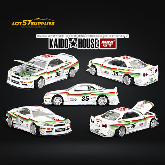 Mini GT x Kaido House Skyline GT-R R34 "The Grasshopper" V1 1:64 - Evergreen Kings