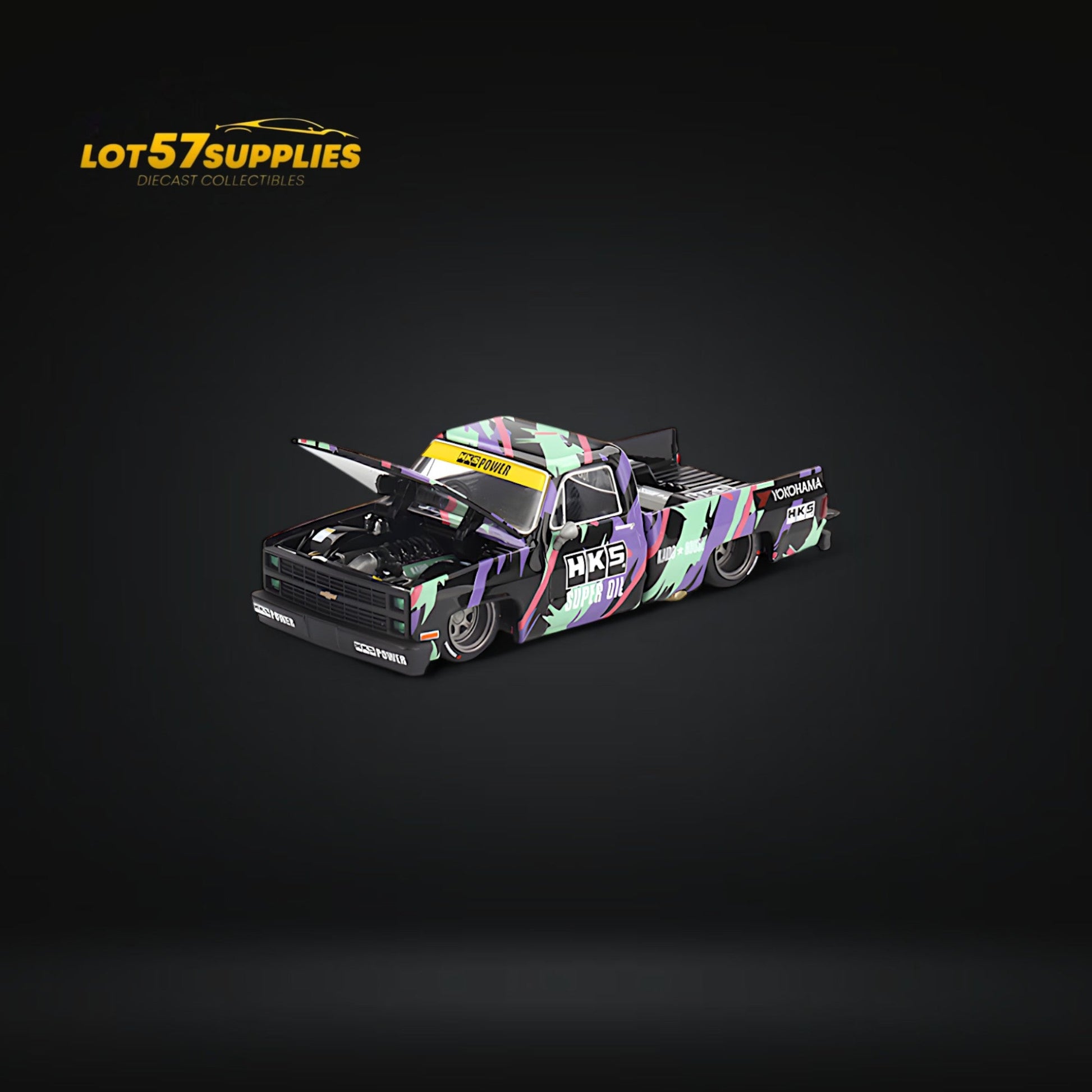 Mini GT x Kaido House Chevrolet Silverado diecast truck in 1:64 scale, detailed model from Lot57Supplies Diecast Shop