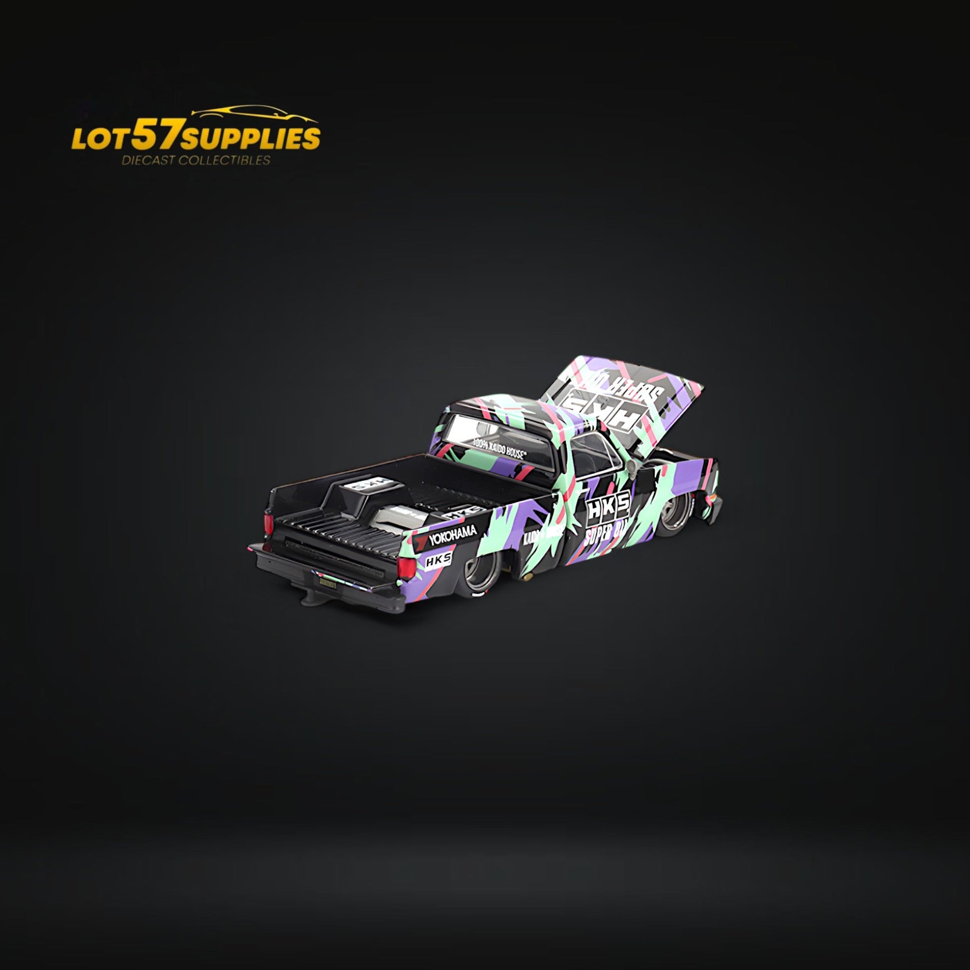 Miniature Chevrolet Silverado diecast truck by Lot57Supplies, 1:64 scale from Mini GT x Kaido House collection.