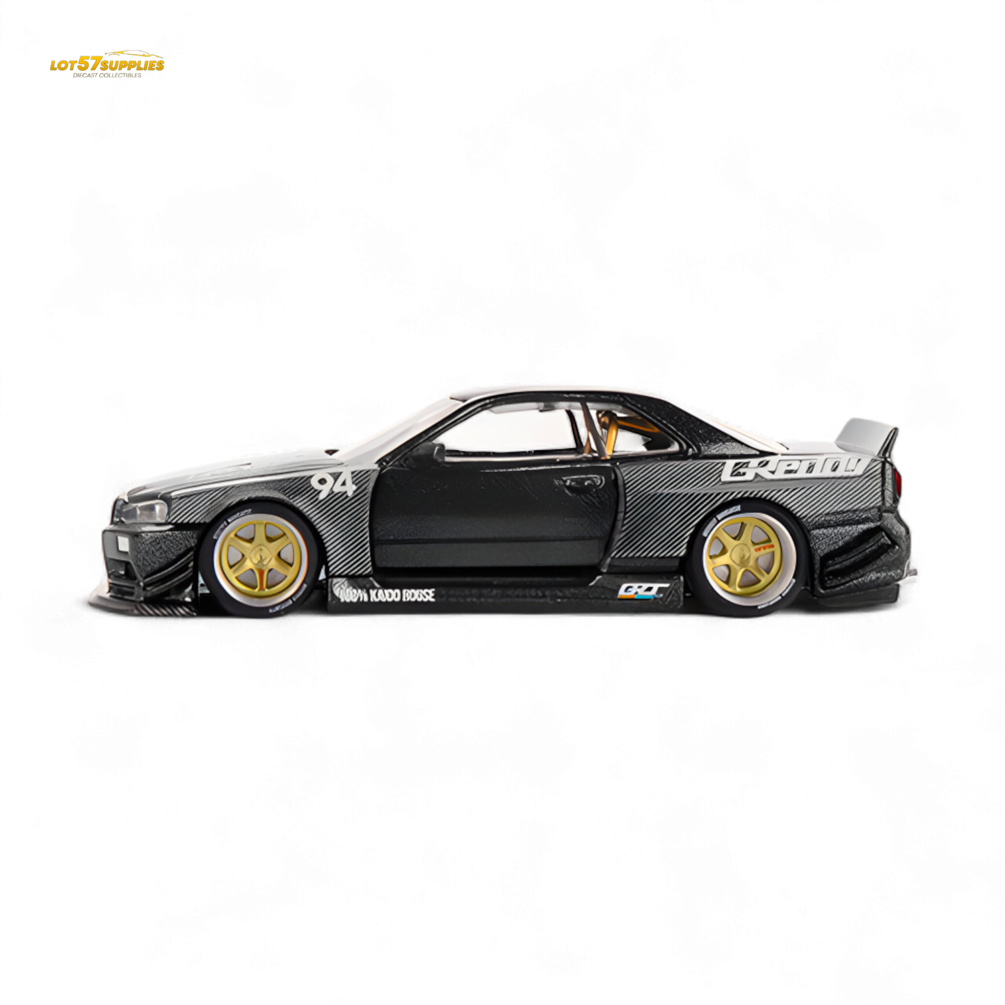 Pre-order Kaido House x Mini GT Nissan Skyline GT-R R34 diecast model in 1:64 scale with detailed KAido Works GReddy V2 design.