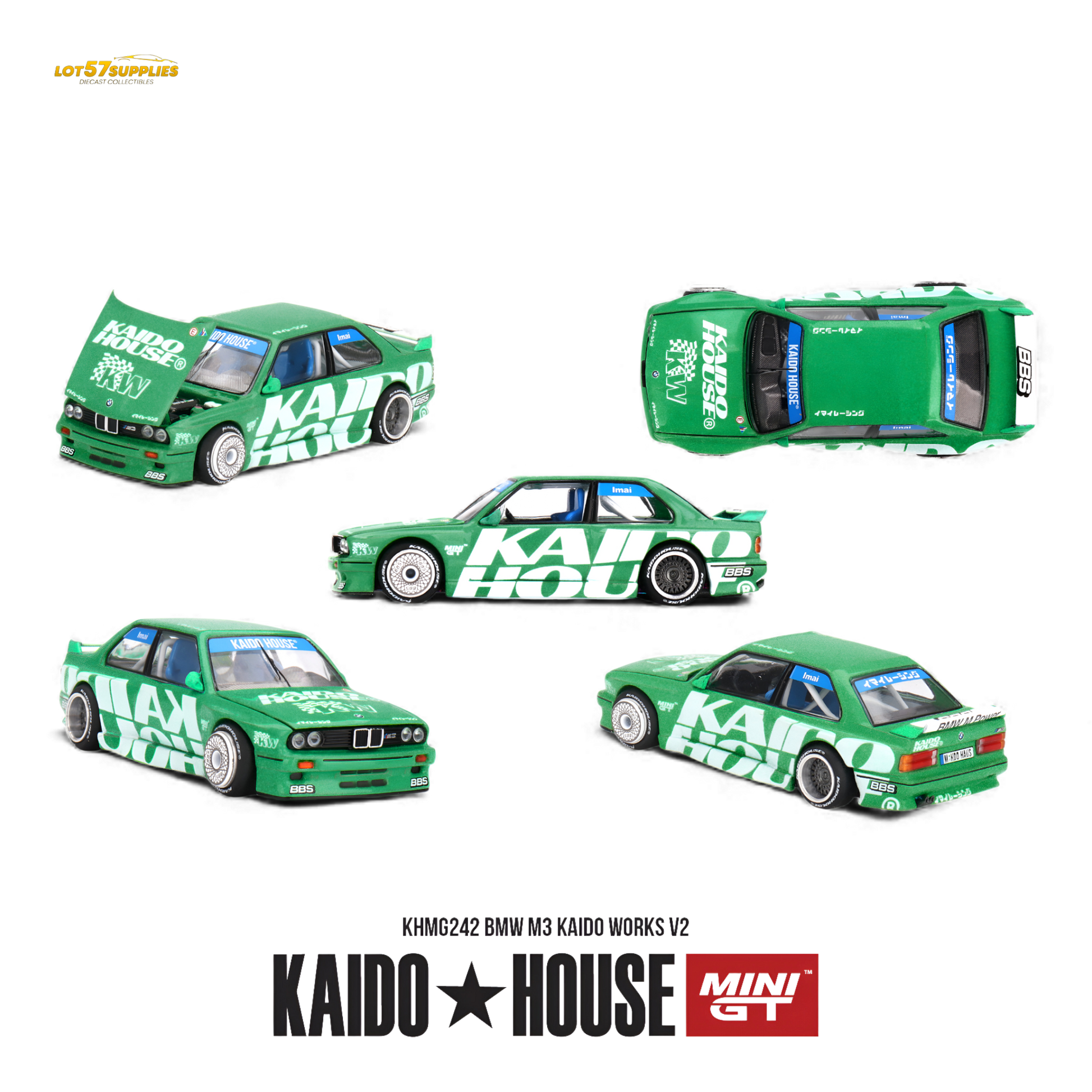 Pre-order Kaido House BMW M3 Kaido Works V2 diecast model in 1:64 scale, showcasing detailed design and vibrant colors.