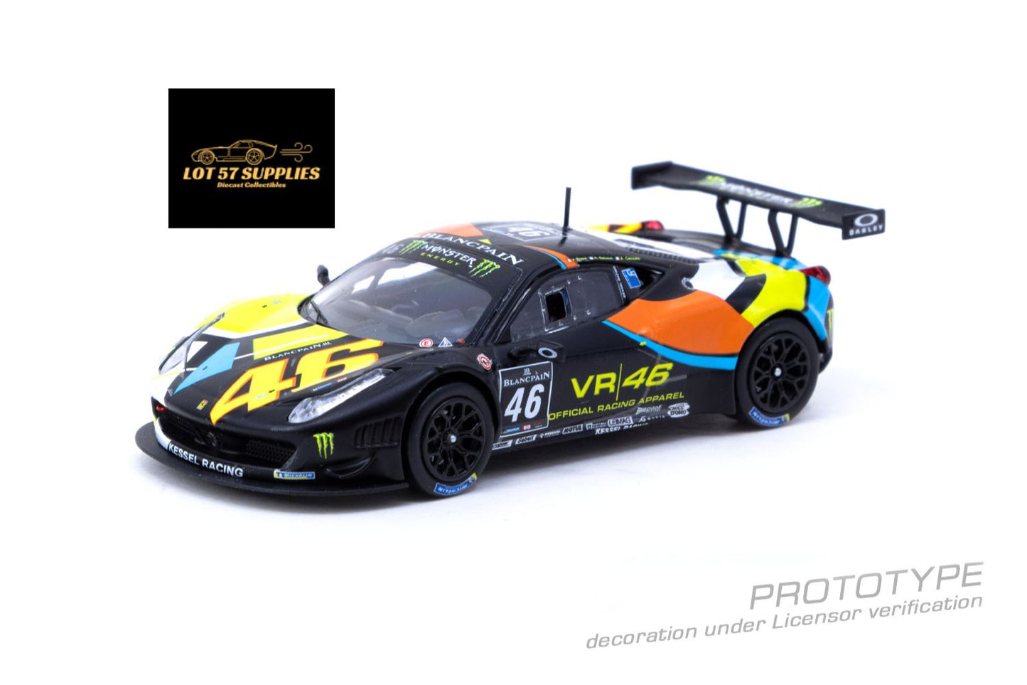 Miniature Ferrari 458 Italia GT3 diecast model in red, detailed design, from Tarmac Works in 1:64 scale.