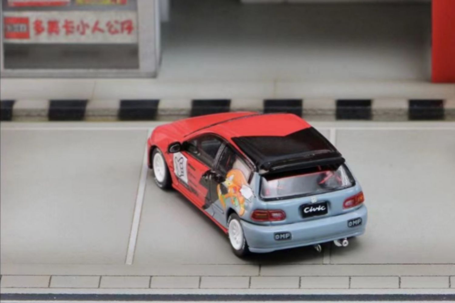 Honda Civic EG6 diecast model in Sonic livery by Lot57Supplies, 1:64 scale, showcasing detailed exterior design.