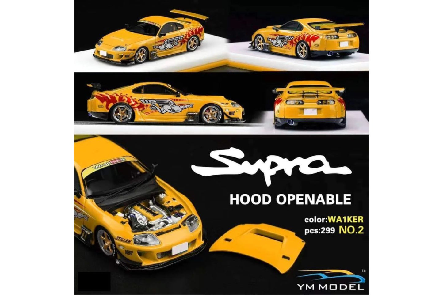 Diecast Toyota Supra JZA80 YM Model by Lot57Supplies, detailed 1:64 scale tribute car featuring sleek design and realistic finish.