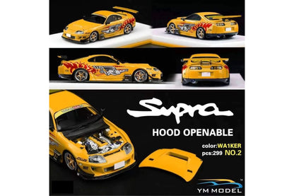 Diecast Toyota Supra JZA80 YM Model by Lot57Supplies, detailed 1:64 scale tribute car featuring sleek design and realistic finish.