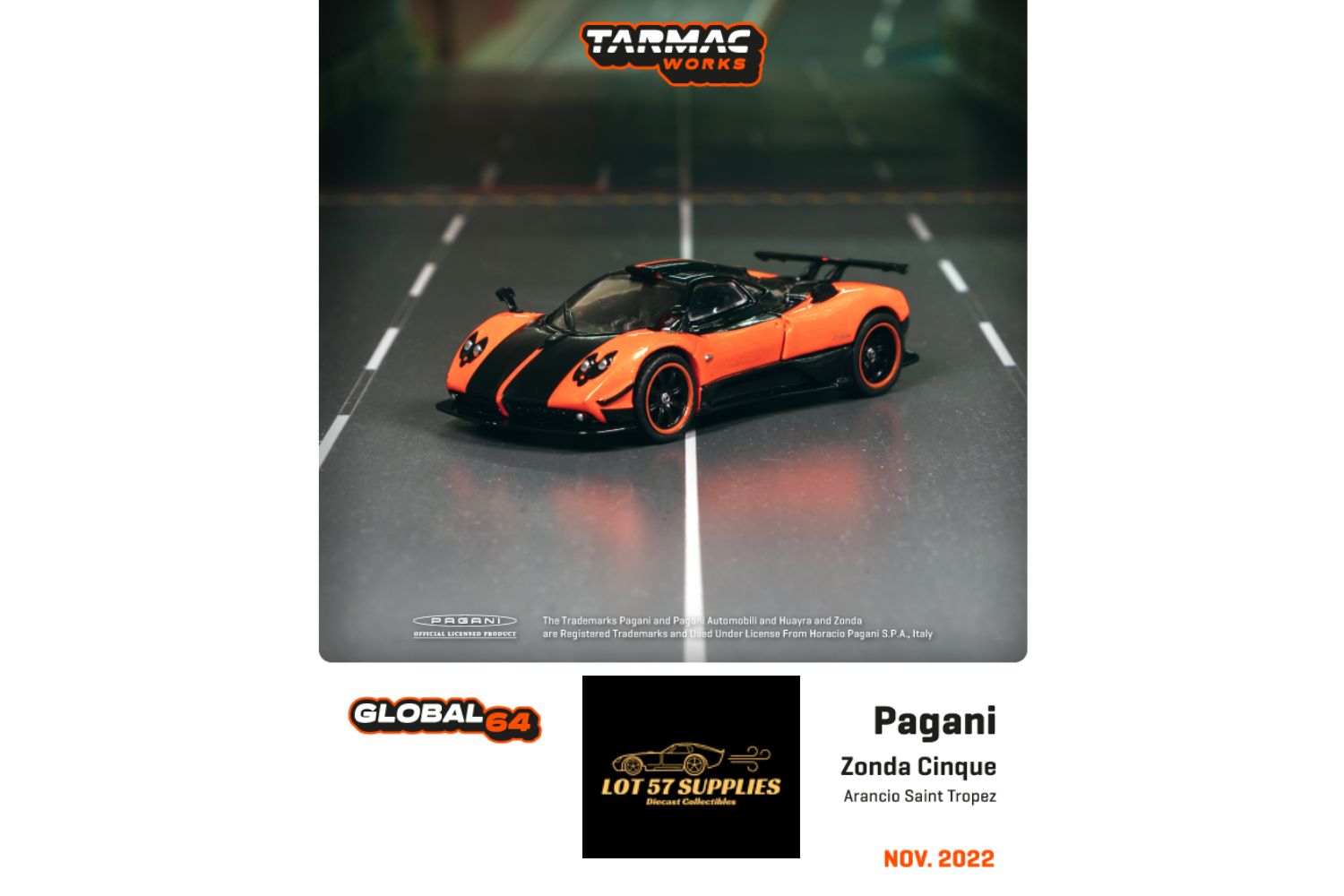 Tarmac Works Pagani Zonda Arancio Saint Tropez 1:64 - Evergreen Kings