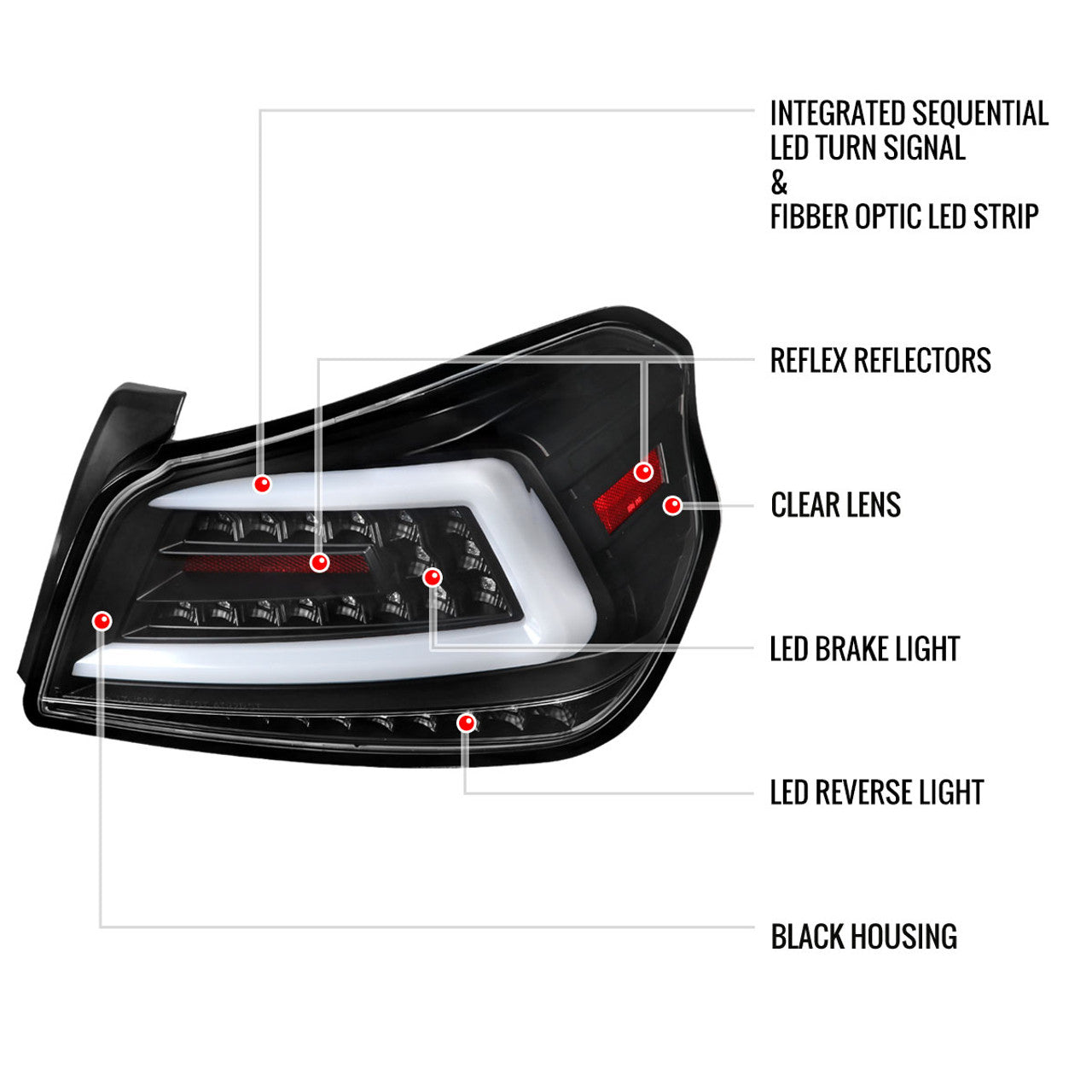 NTXGlow Spec-D LED tail lights for 2015-2021 Subaru WRX STI with black housing, showcasing sleek, modern vehicle lighting.