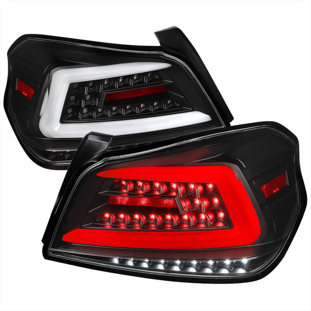 NTXGlow Spec-D LED tail lights for 2015-2021 Subaru WRX STI with black housing, featuring sleek red and clear lens design.