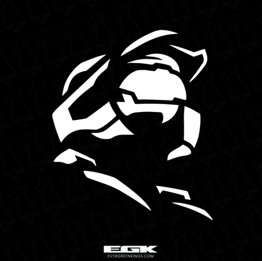 Evergreen Kings Master Chief Spartan 117 Halo decal for vehicles, featuring the iconic armored supersoldier design