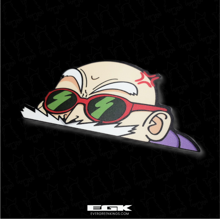 Peeking Master Roshi Dragon Ball Z sticker from Evergreen Kings featuring a window decal of the iconic character.