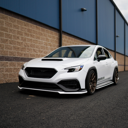 JDMuscle front bumper grille for 2022-2025 Subaru WRX, CS Style V1, in paint-matched and gloss black finish.