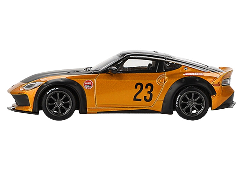Nissan Fairlady Z #23 "LB-NATION WORKS" LB Gold Metallic with Matt Black Hood and Black Top Limited Edition 1/64 Diecast Model Car by Mini GT