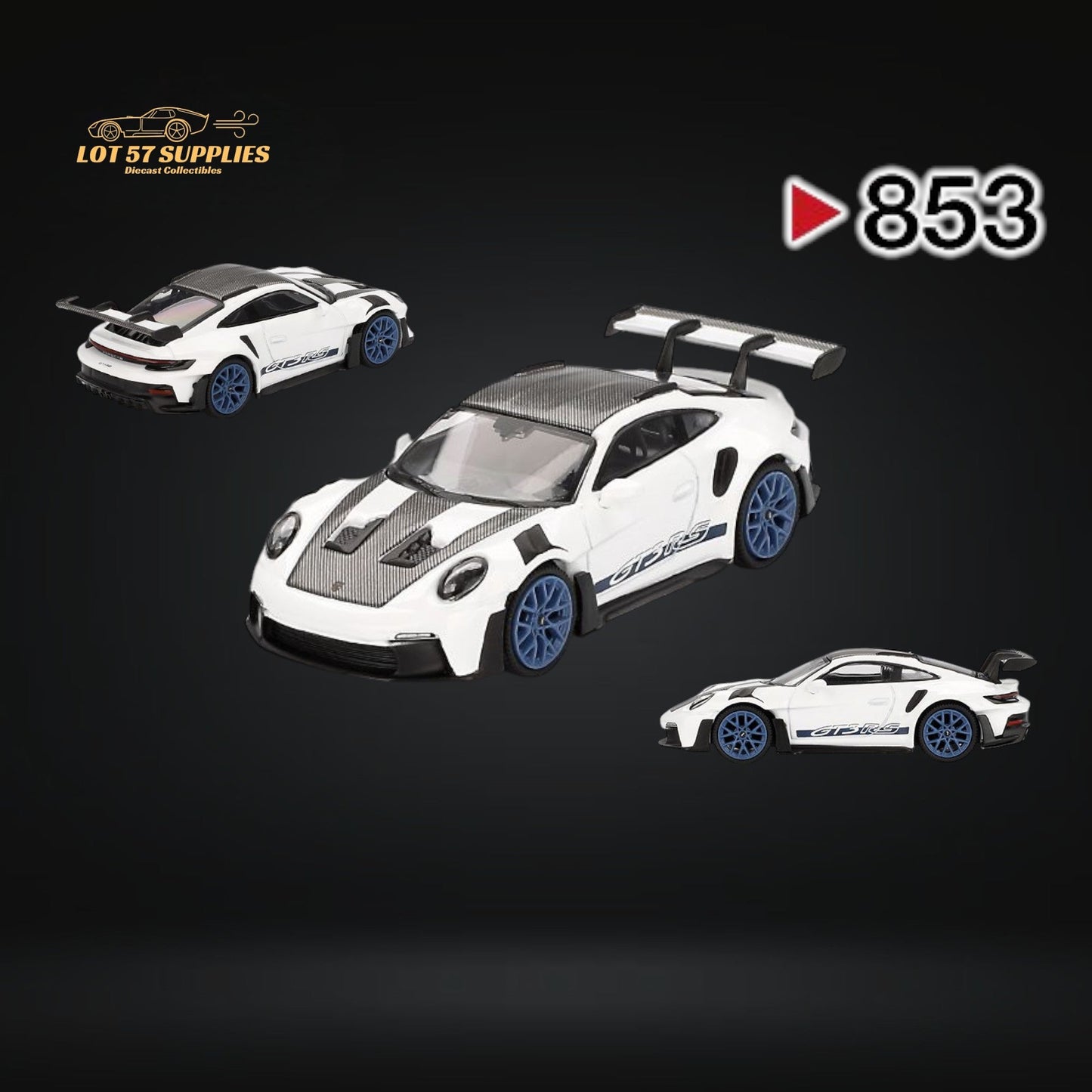 Mini GT Porsche 911 GT3 RS Weissach Package diecast model in 1:64 scale, detailed black and red Porsche collectible car.