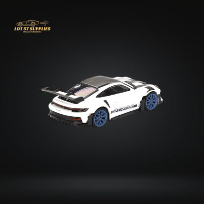 Mini GT Porsche 911 GT3 RS Weissach Package diecast model in 1:64 scale, detailed Porsche sports car replica.