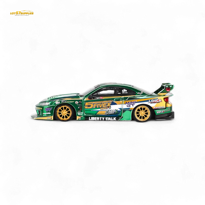 Mini-GT Nissan S15 Silvia LB-Super Silhouette 2024 diecast model in racing livery, detailed miniature car for collectors.