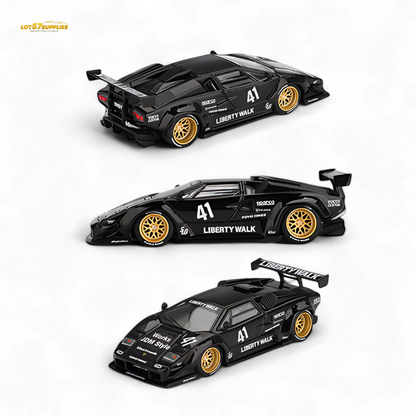 Mini GT Lamborghini Countach LB-WORKS diecast model in black, 1:64 scale, detailed Lamborghini replica from Lot57Supplies Diecast Shop.