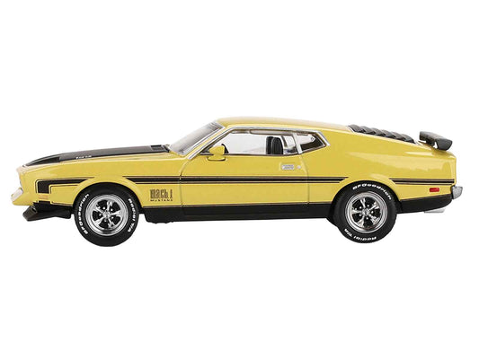 Ford Mustang Mach 1 Grabber Yellow with Black Hood and Stripes Limited Edition 1/64 Diecast Model Car by Mini GT