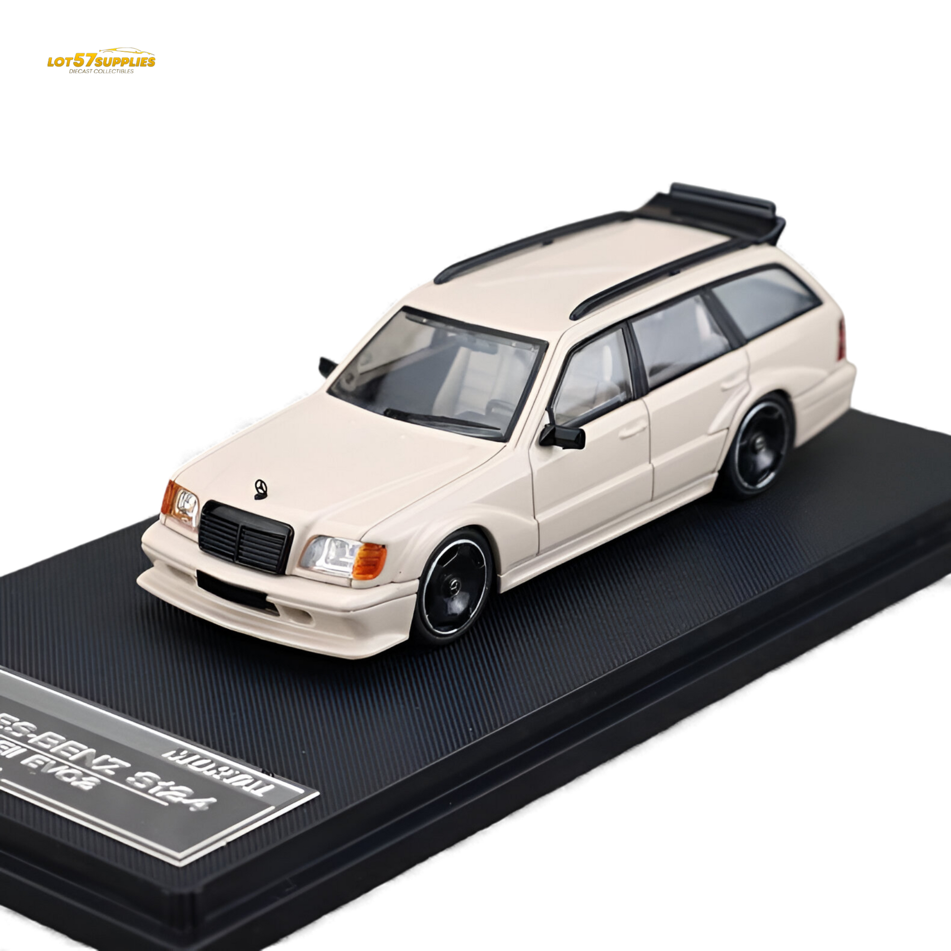 Diecast Mercedes-Benz S124 model in milk tea color by Mortal, 1:64 scale, detailed replica from Lot57Supplies Diecast Shop