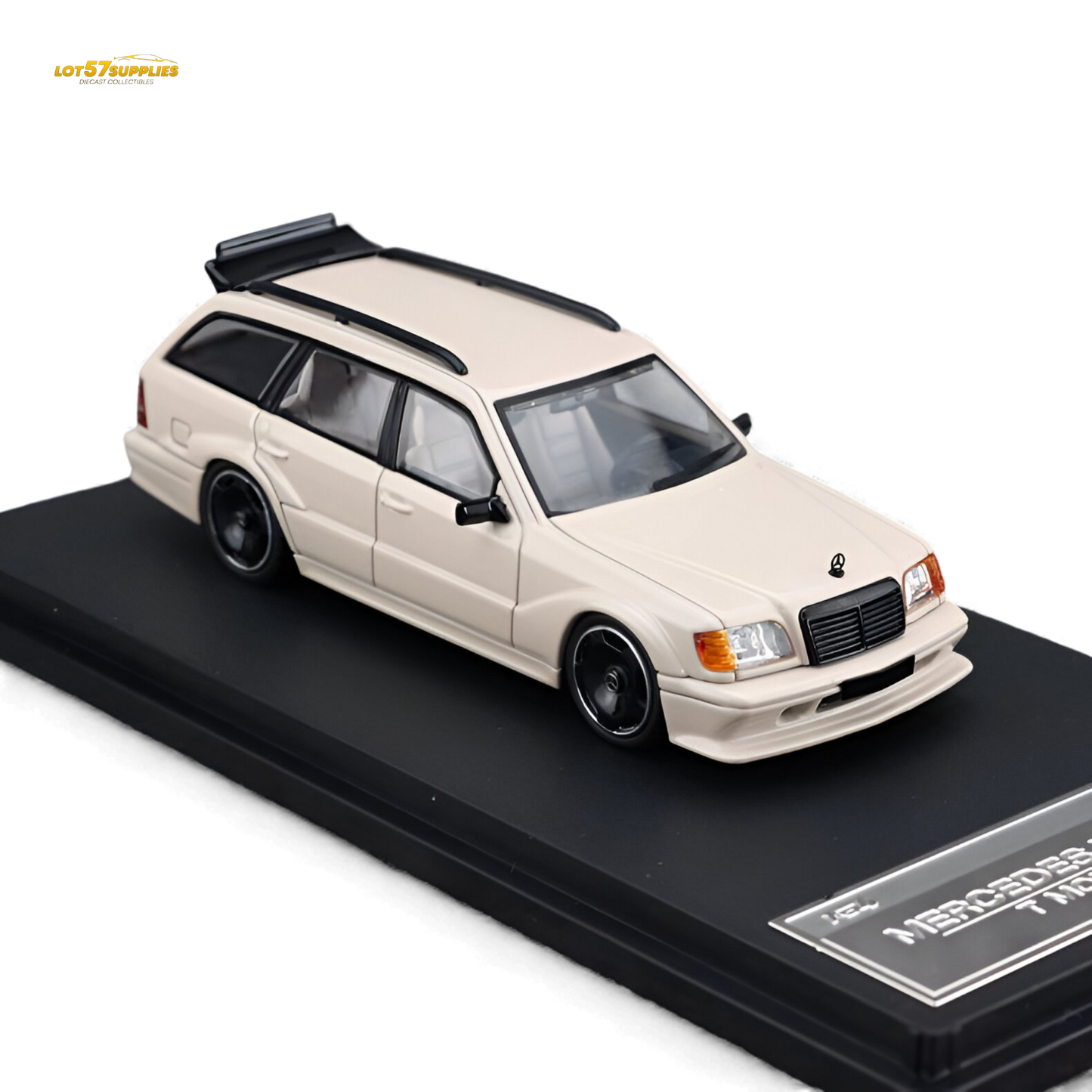 Diecast Mercedes-Benz S124 in milk tea color, 1:64 scale, from Mortal Mercedes-Benz series by Lot57Supplies Diecast Shop.