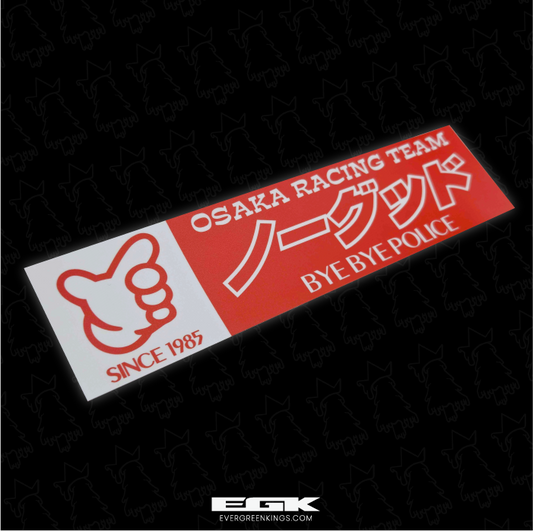 Red Osaka Racing Team bumper sticker by Evergreen Kings, 7.75 inches, featuring bold racing team graphics for car customization.