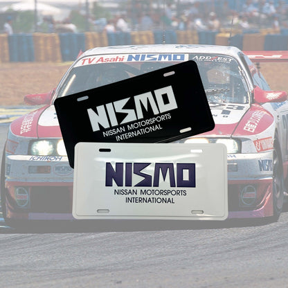 Illumaesthetic Nissan/Nismo dealer license plate with Nismo logo on a sleek, professional-looking plate for car customization.