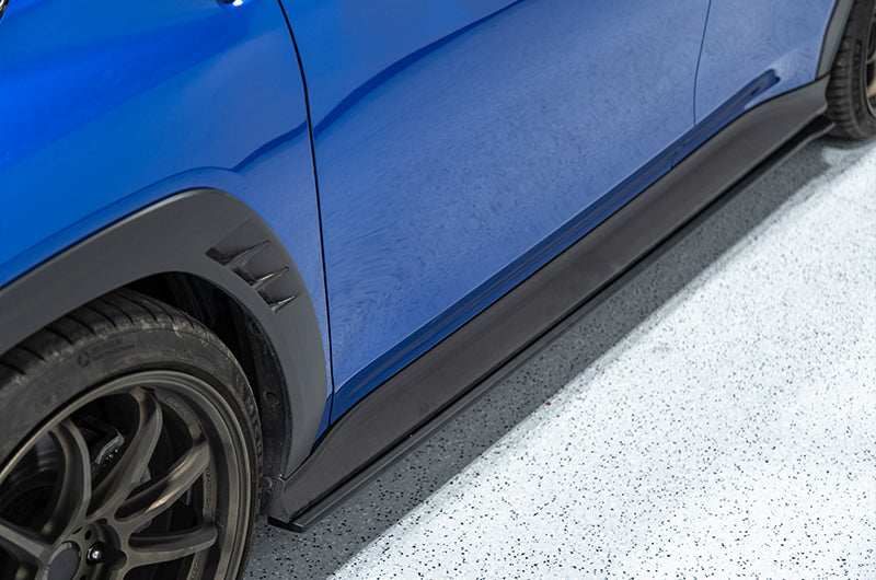 OLM S Style side skirts for 2022+ Subaru WRX in matte black, exterior accessories enhancing sporty appearance.