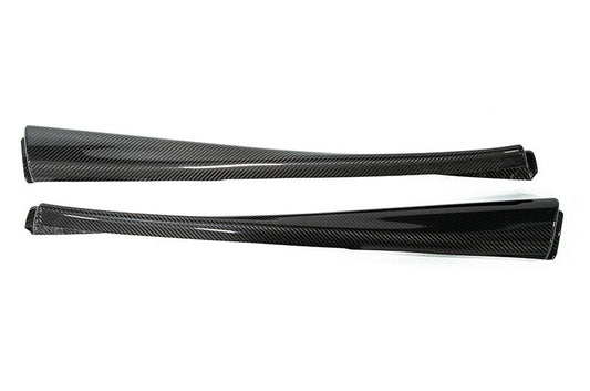 OLM LE carbon fiber upper front door panel for 2022+ Subaru WRX interior trim, showcasing sleek black textured finish.