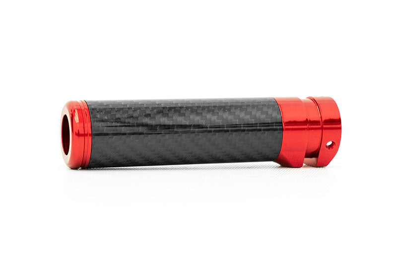 OLM Signature Series red and black carbon e-brake handle for Subaru BRZ, WRX, and STI