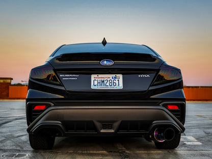 OLM Spec-AR LED taillights with smoke lens, black base, and red bar for 2022+ Subaru WRX tail light upgrade.