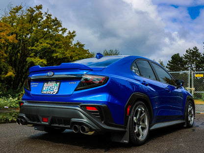 OLM Spec-AR LED taillights with smoke lens, black base, and red bar for 2022+ Subaru WRX, showing the sleek rear light design.