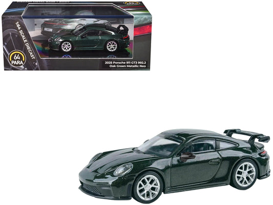 2025 Porsche 911 GT3 (992.2) Oak Green Metallic Neo with Carbon Stripe 1/64 Diecast Model Car by Paragon
