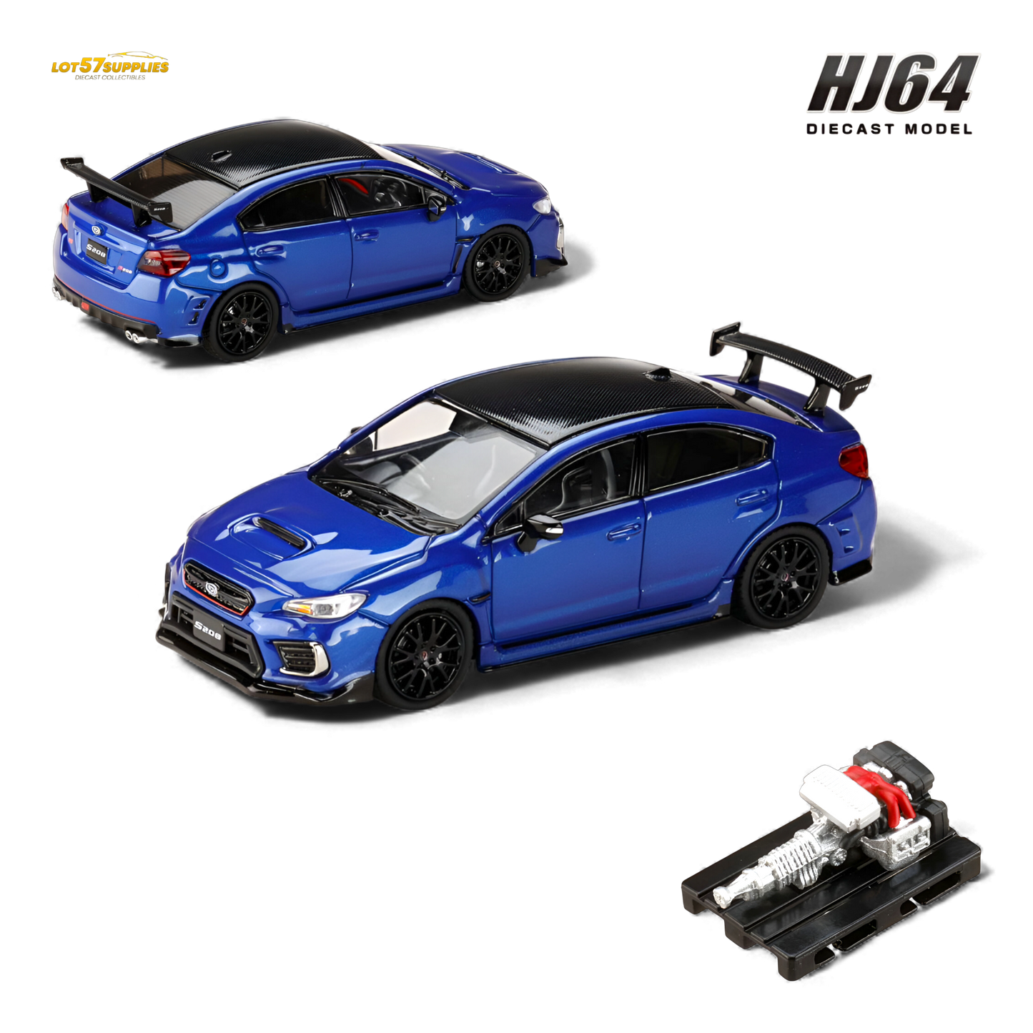 Blue pearl Subaru S208 diecast model by Hobby Japan, 1:64 scale, featuring detailed exterior and sporty design.