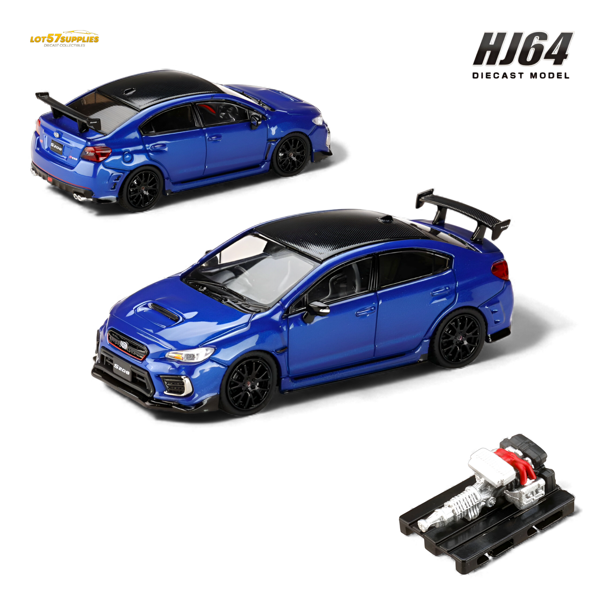 Blue pearl Subaru S208 diecast model by Hobby Japan, 1:64 scale, featuring detailed exterior and sporty design.