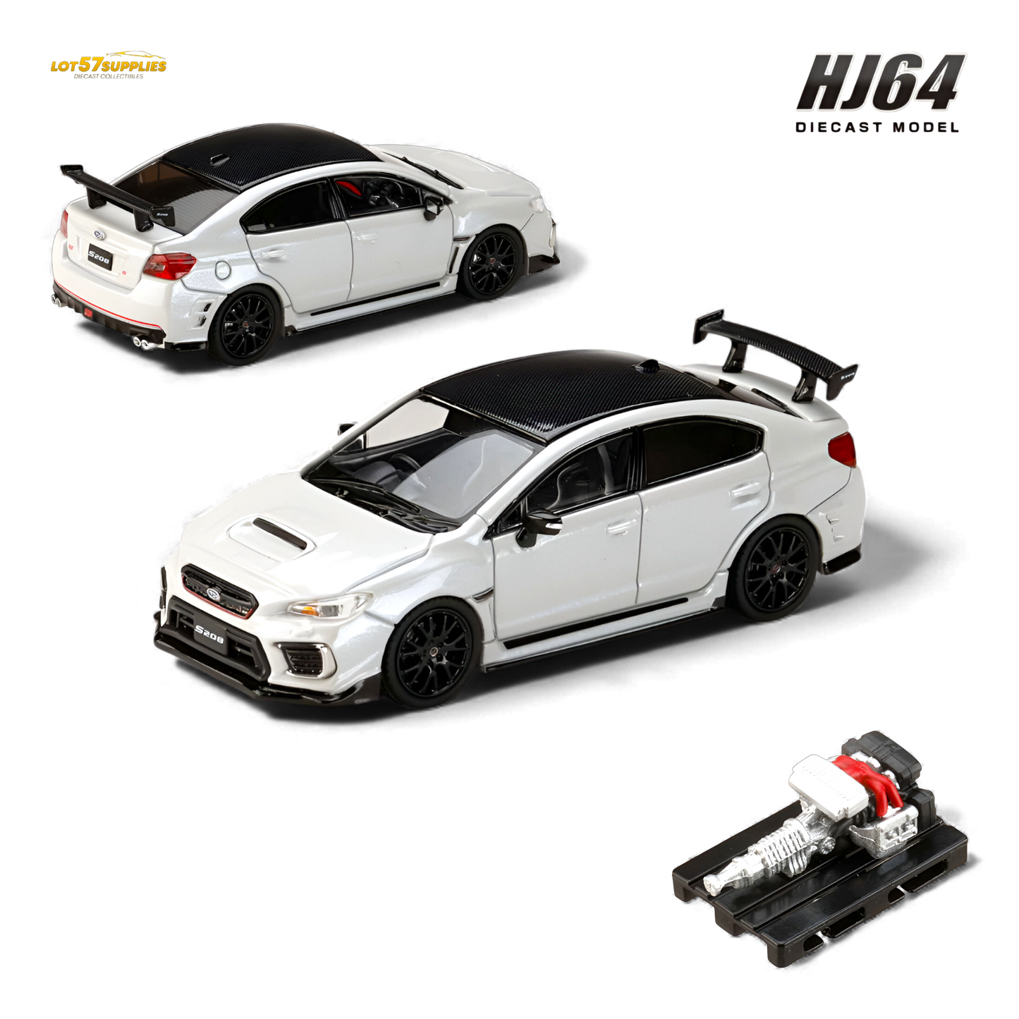 Pre-order Lot57Supplies Subaru S208 NBR Challenge diecast car, 1:64 scale, detailed model from Hobby Japan with intricate features.