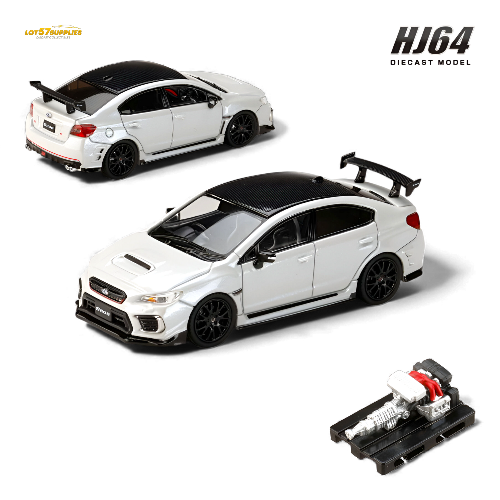 Pre-order Lot57Supplies Subaru S208 NBR Challenge diecast car, 1:64 scale, detailed model from Hobby Japan with intricate features.
