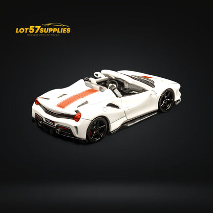 Diecast Ferrari 488 Roadster in pearl white, 1:64 scale, detailed model from Lot57Supplies Diecast Shop.