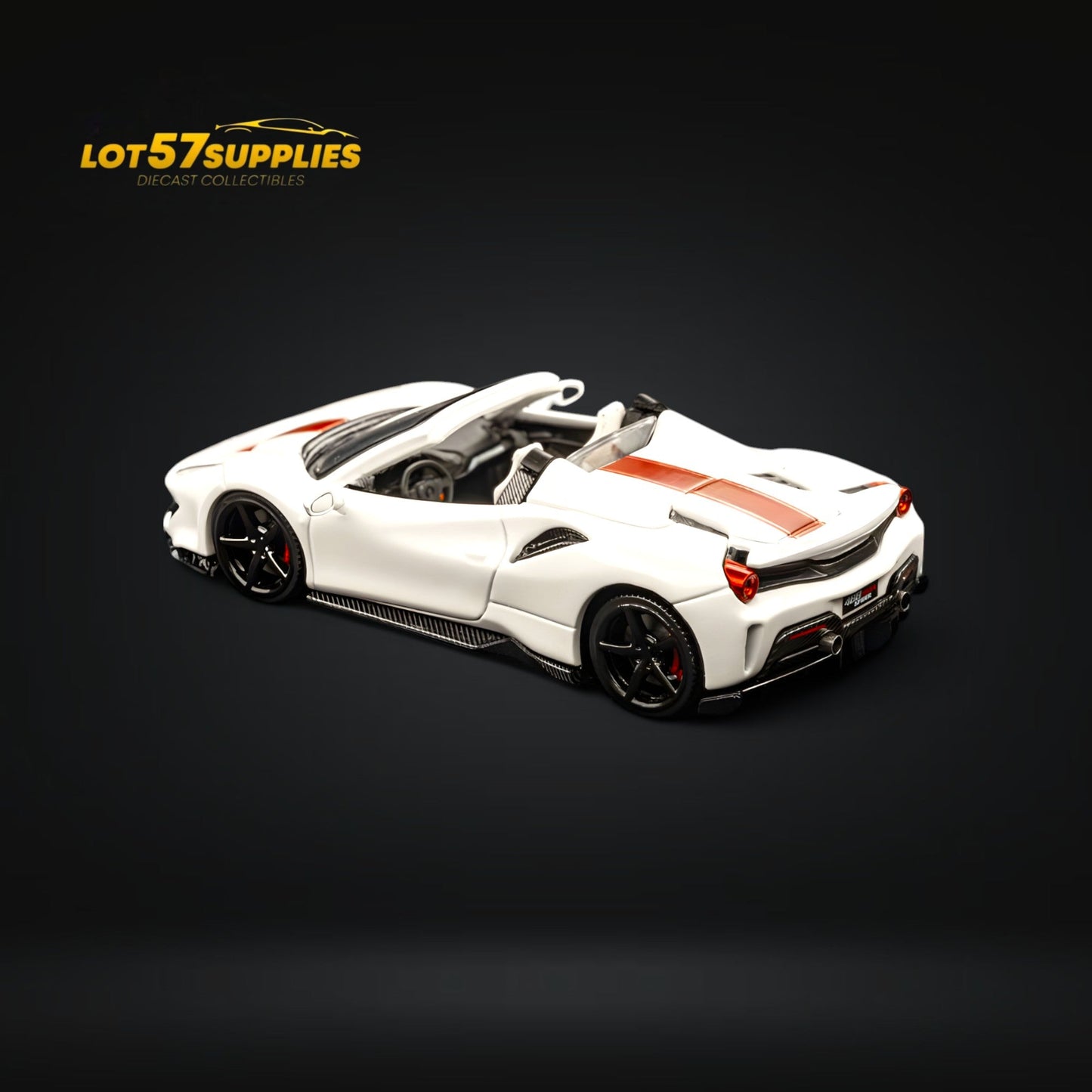 Ferrari 488 Roadster diecast model in pearl white, 1:64 scale, detailed miniature car from Lot57Supplies Diecast Shop.