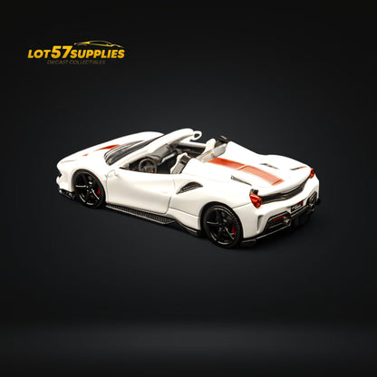 Ferrari 488 Roadster diecast model in pearl white, 1:64 scale, detailed miniature car from Lot57Supplies Diecast Shop.