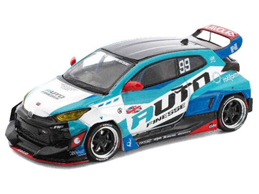 Pandem GR Yaris RHD (Right Hand Drive) #99 "Auto Finesse" Blue and White with Graphics "Enigma Exclusive Edition" 1/64 Diecast Model Car by Pop Race