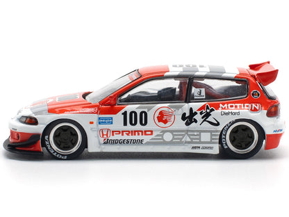 Pandem Civic EG6 V1.5 RHD (Right Hand Drive) #100 "Idemitsu Motion Infinite" White and Red with Graphics 1/64 Diecast Model Car by Pop Race