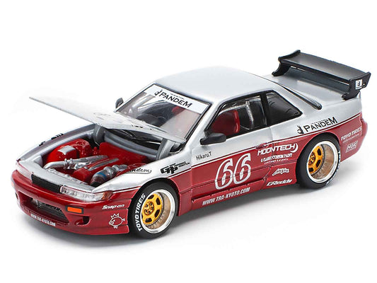 Nissan Pandem S13 RHD (Right Hand Drive) #66 "Moontech" Silver and Red Metallic 1/64 Diecast Model Car by Pop Race