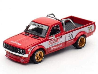 Datsun Pandem 620 Pickup Truck #41 Red Metallic with White Stripes and Graphics "2025 Thailand Diecast Expo" 1/64 Diecast Model Car by Pop Race