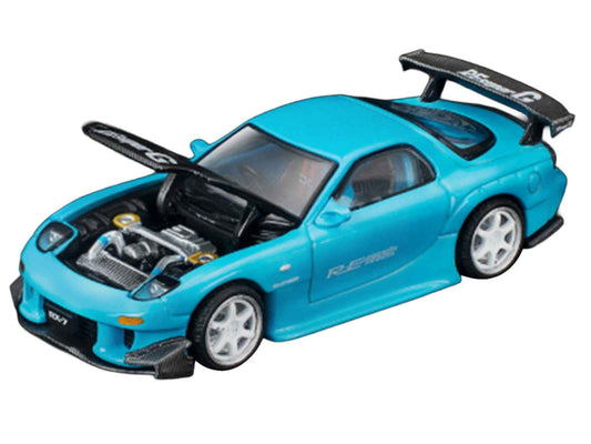 Mazda RX7 (FD3S) RE Amemiya RHD (Right Hand Drive) Light Blue with Carbon Hood "Tokyo Auto Salon 2026" 1/64 Diecast Model Car by Pop Race