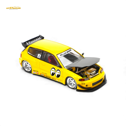 Diecast Honda Civic EG6 model car by Mooneyes, 1:64 scale, featuring detailed design and colorful exterior, from Lot57Supplies Diecast Shop.