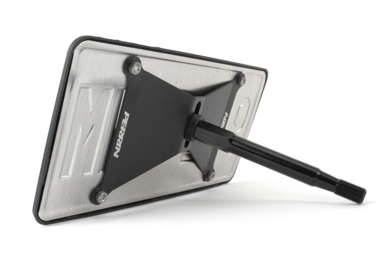 JDMuscle Perrin front license plate holder and relocation kit for 2022-2025 Subaru WRX, showing the mounted plate on the vehicle.