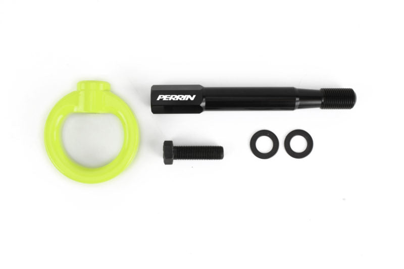 PERRIN neon yellow front tow hook for Subaru WRX, BRZ, Scion FR-S, and Toyota 86